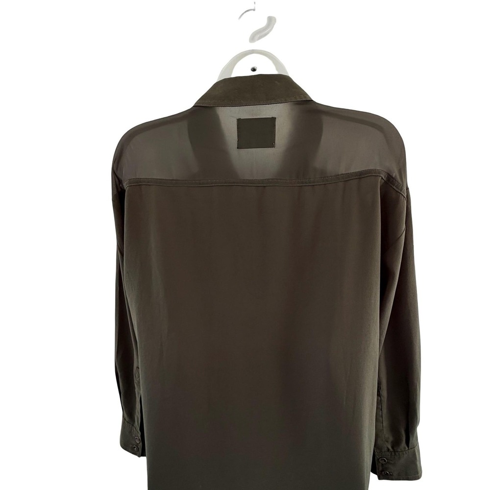 Gestuz Tunic Shirt Womens 34 US 2 Green Sheer Panel Button Utility Army Pockets - Picture 10 of 16